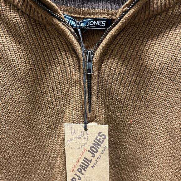 PJ PAUL JONES Men XL 1/4 Zip Sweater Brown Pullover - Picture 2 of 8